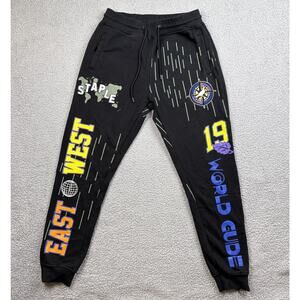 Staple Pigeon Brand Sweatpants Mens Medium Black Drawstring Faded